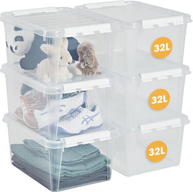 Набір з 6 пластикових боксів SmartStore Classic 31 л з кришкою, харчовий пластик, 40x30x11 см, посилені кути, 10 років гарантії, прозорі, штабельовані контейнери для зберігання