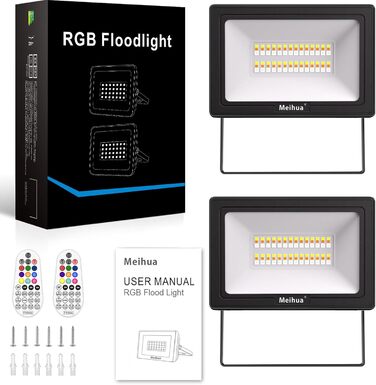 Світлодіодний RGB прожектор MEIHUA 2 шт, 35 Вт, IP66, дистанційне керування, 10 кольорів, 12 режимів, димірування, таймер, пам'ять, для вулиці та саду