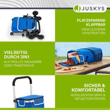 Сходовий візок для покупок Juskys 3в1, 56 л, складний, темно-синій