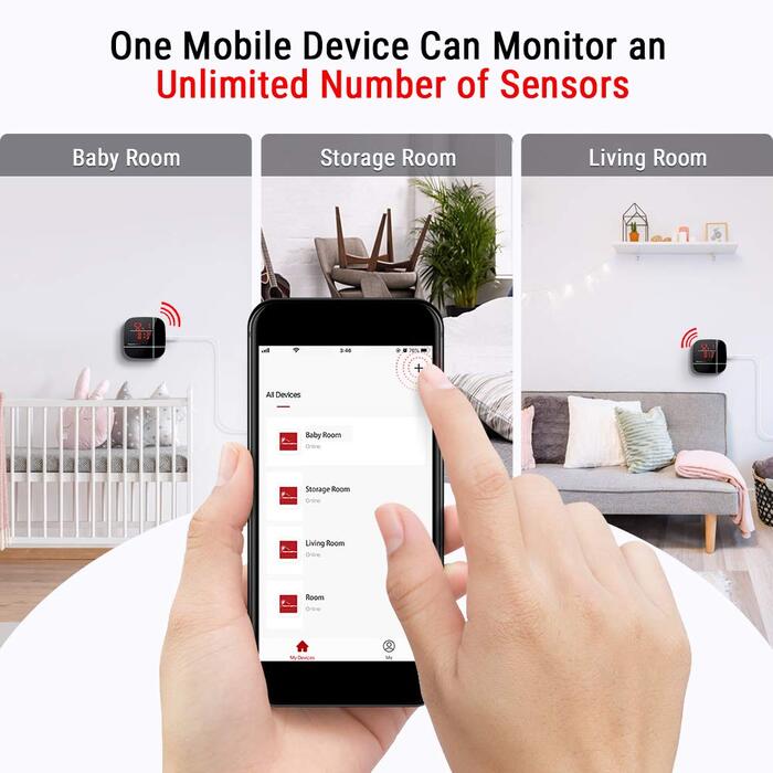 WiFi термометр-гігрометр ThermoPro TP90 з додатком, розумний бездротовий датчик температури та вологості з історією вимірювань, акумуляторний
