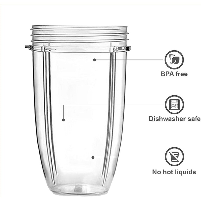 Комплект аксесуарів для Nutribullet: 2 чаші 940 мл (32 OZ) з кришками Flip Top, сумісні з блендерами 600W/900W, прозорі запасні стакани для соковижималки