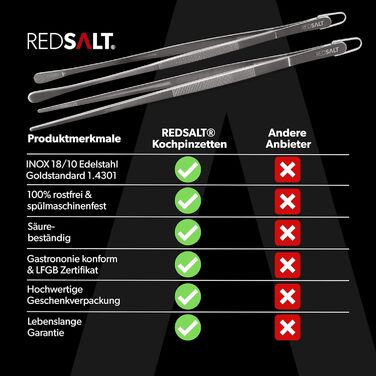 Преміум набір кулінарних пінцетів REDSALT 30 см, нержавіюча сталь 18/10, для кухні, гриля та гастрономії, можна мити в посудомийці