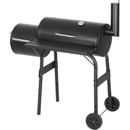 Гриль на вугіллі з кришкою Griller Outdoor, металевий гриль-вагон із колесами та робочою поверхнею, чорний садовий гриль для кемпінгу
