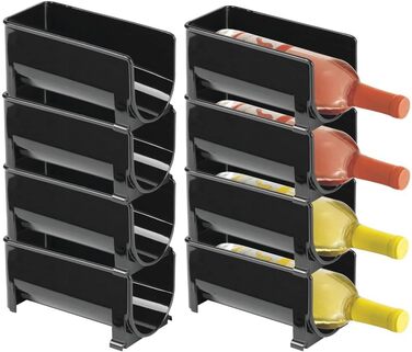 Сучасний тримач для пляшок mDesign, 8 шт. – Стійка для зберігання води, напоїв та вина, штабельована, для кухні або комори, чорний