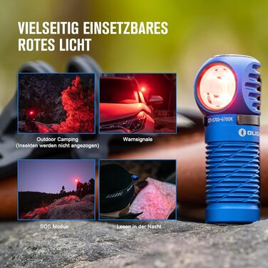 Ліхтар налобний OLIGHT Perun 2 Mini, 1100 люмен, 150 м, USB-зарядка, червоне світло, 5 режимів, водонепроникний, для кемпінгу, екстрених ситуацій, синій, холодне біле світло