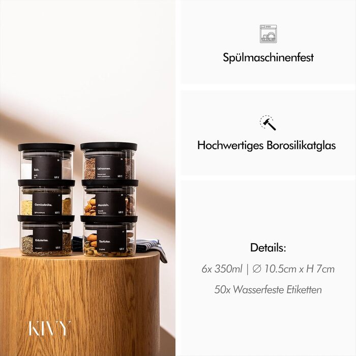 Банки для зберігання KIVY зі скляною кришкою, герметичні (4x500 мл)