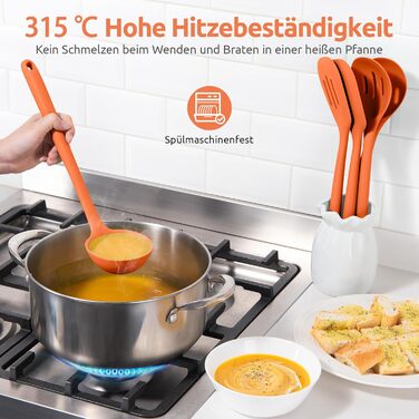 U-Taste Набір кухонного посуду з силікону, 5 шт, довгі, термостійкі до 315°C, BPA Free, антипригарні лопатки та ложки для змішування, смаження, сервірування (помаранчеві)