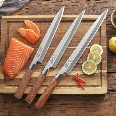 KEEMAKE Філейний ніж для риби та суші 30 см, японський Sashimi ніж з VG10 нержавіючої сталі, ручка з рожевого дерева