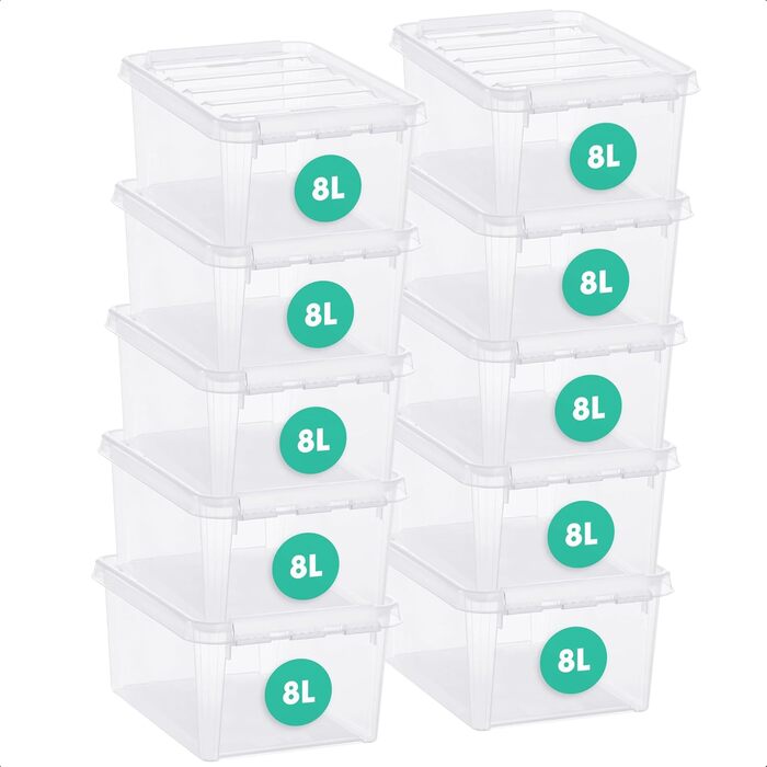 SmartStore Набір з 10 контейнерів з кришкою Classic 8 л (40x30x11 см), харчовий пластик, стійкі до штабелювання, зміцнені кути, 10 років гарантії