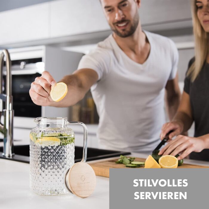 Скляна карафа GLASWERK з кришкою і ситечком, 1,5 л – водяний глечик з боросилікатного скла для води, напоїв, чаю