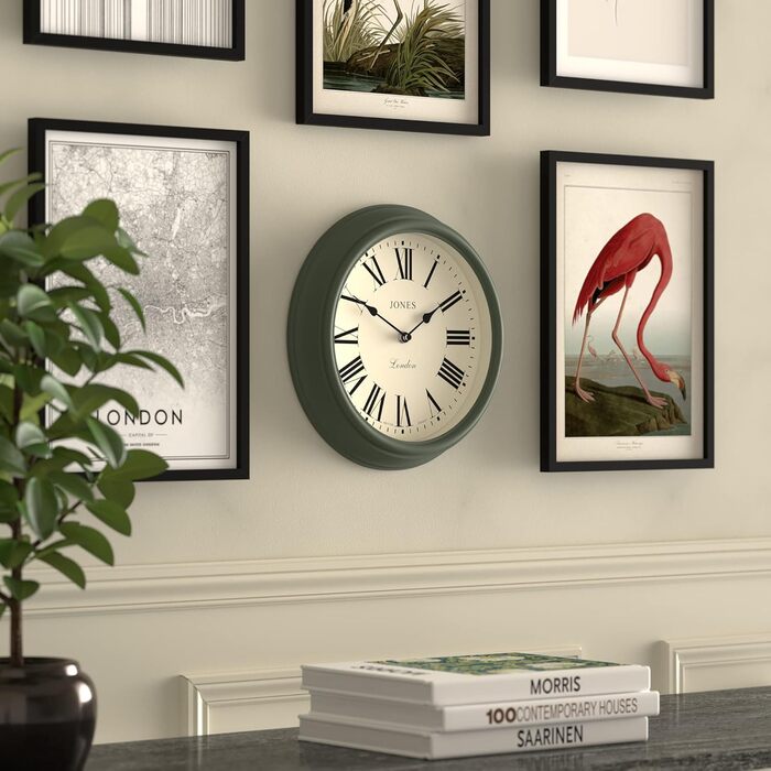 Настінний годинник JONES CLOCKS® Венеціанський, класичний, круглий, 30 см, зелений, римські цифри, традиційний дизайн, для кухні, вітальні чи спальні