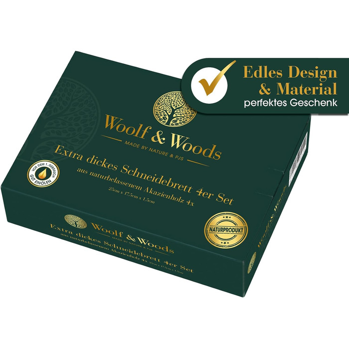 Набір кухонних дошок Woolf & Woods з акації, 4 шт, натуральні, товсті, для нарізки та сервірування