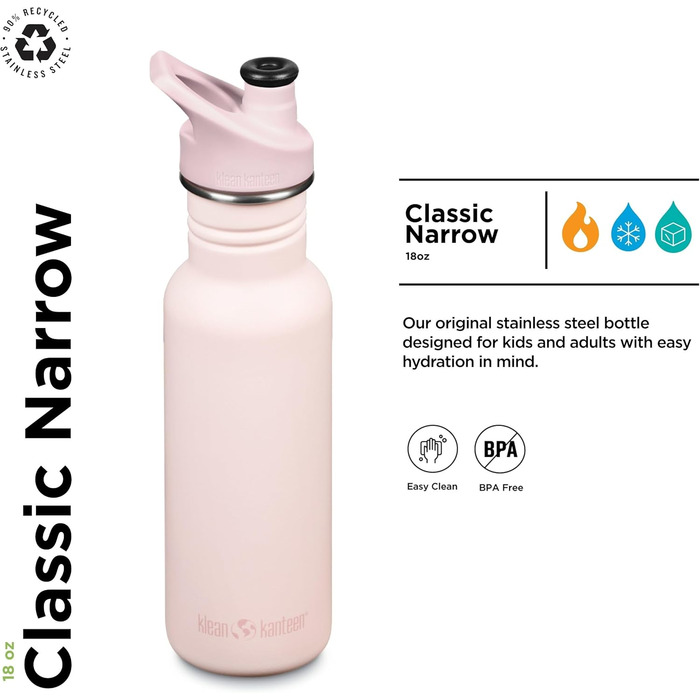 Пляшка для води Klean Kanteen Classic Narrow 532 мл, рожевий