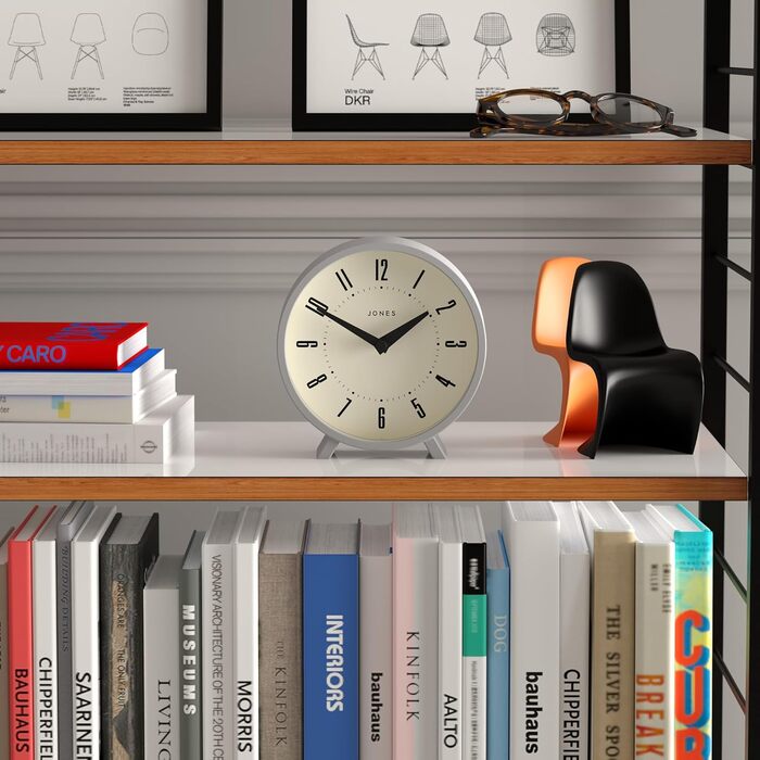 Настільний годинник JONES CLOCKS Venus, круглий, сірий, сучасний ретро-дизайн для столу, полиці, каміна або тумбочки