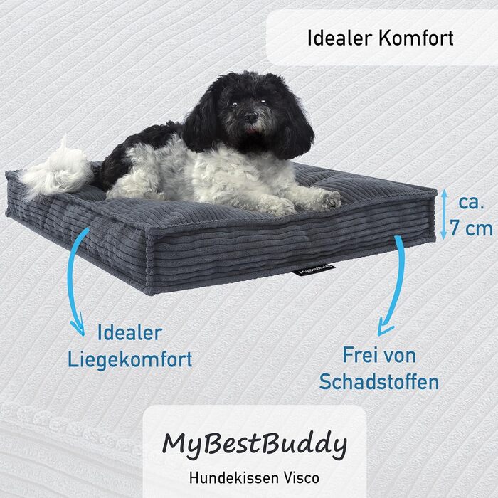 Лежак для собак MyBestBuddy Visco, сірий, 70x50 см, ортопедичний, з POSO-Cord тканиною, в'язкопружна піна, знімний чохол, праний при 40°C, для малих порід