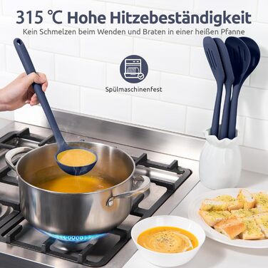 U-Taste Довгі кухонні силіконові лопатки та ложки, 5 шт, термостійкі до 315°C, BPA-free, антипригарні, для змішування, смаження, подачі, колір нічний синій