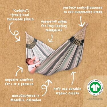 Гамак LA SIESTA Paloma Olive, подвійний, класичний, бавовна
