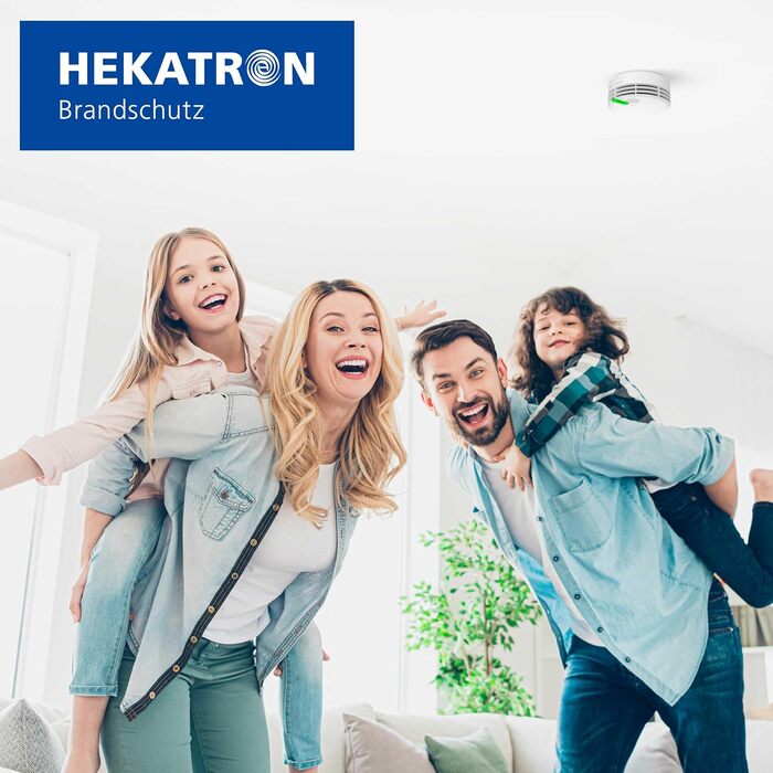 Детектор диму Hekatron Genius Plus з батареєю на 10 років, переможець тесту Stiftung Warentest, підтримка додатку, монтаж на клей, німецька якість, багатомовний