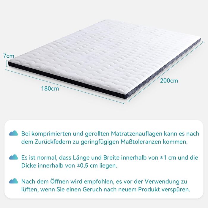Топер для матраца Amazon Basics з комфортною пам'яттю, плюшевий, білий, 180x200 см, висота 7 см