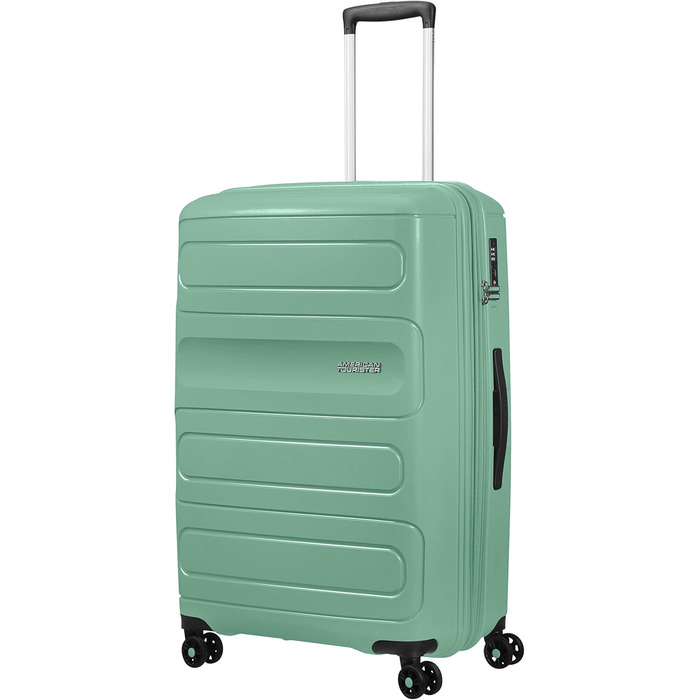 Валіза American Tourister Sunside Spinner 55 см, 35 л, чорна, розширювана, 77-118 л, мінерально-зелена