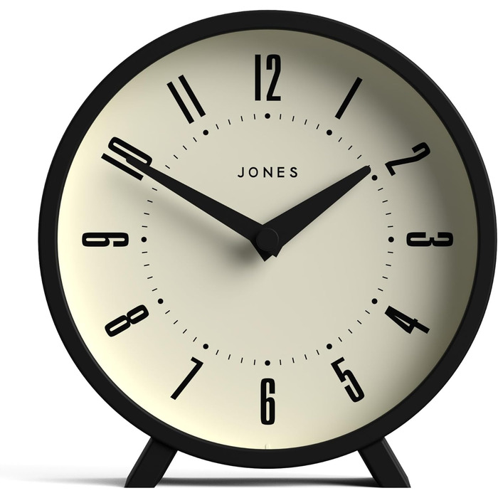 Настільний годинник JONES CLOCKS Venus, чорний, ретро-дизайн, круглий, для столу, полиці, каміна або тумби