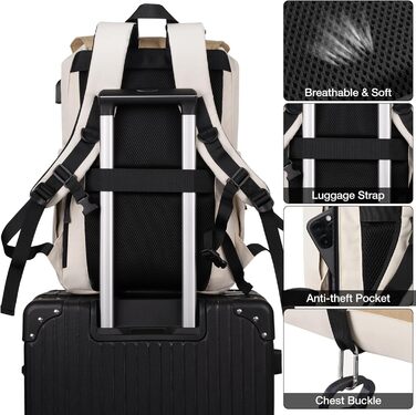 Міський рюкзак YAMTION Rolltop 17 дюймів для ноутбука, універсальний для жінок і чоловіків, підходить для школи, університету, спорту, прогулянок, велосипеду, підлітків, колір кремовий