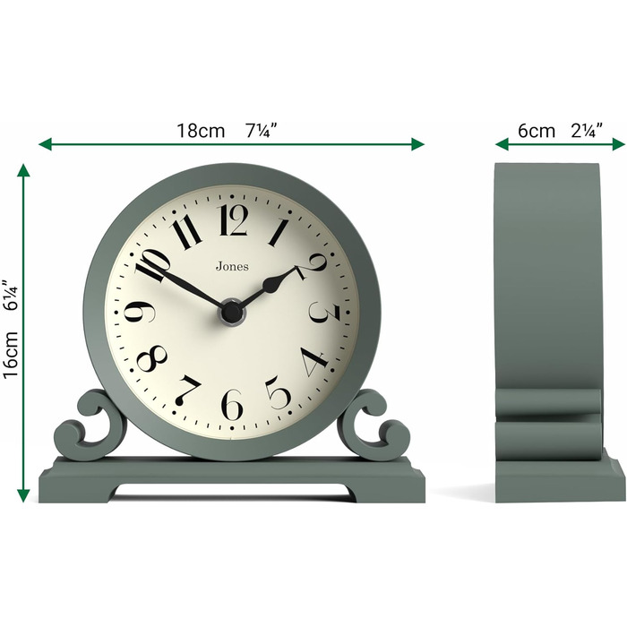 Настільний годинник JONES CLOCKS Saloon, класичний подвійний дизайн, зелений, для столу, полиці або тумби, сучасний стиль