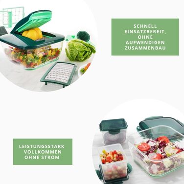 Овочерізка Genius Nicer Dicer Chef Deluxe XXL 37 предметів із набором скляних мисок, томатниця, овочерізка, 3-в-1 друшляк, шинкувальник, зелений