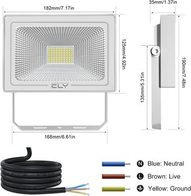LED прожектор CLY 50Вт, 4300Лм, 6500K, IP66, водонепроникний зовнішній світильник для двору, гаража, саду
