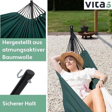 Гамак Vita5 з каркасом для двох, 200 кг, переносний, з підсклянником, для саду, басейну, балкона та тераси, зелений, у комплекті сумка для транспортування