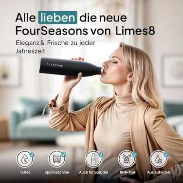 Термос-пляшка 1 л FourSeasons з нержавіючої сталі, ізольована, для гарячих та холодних напоїв, герметична, підходить для газованої води, термокружка для всіх сезонів
