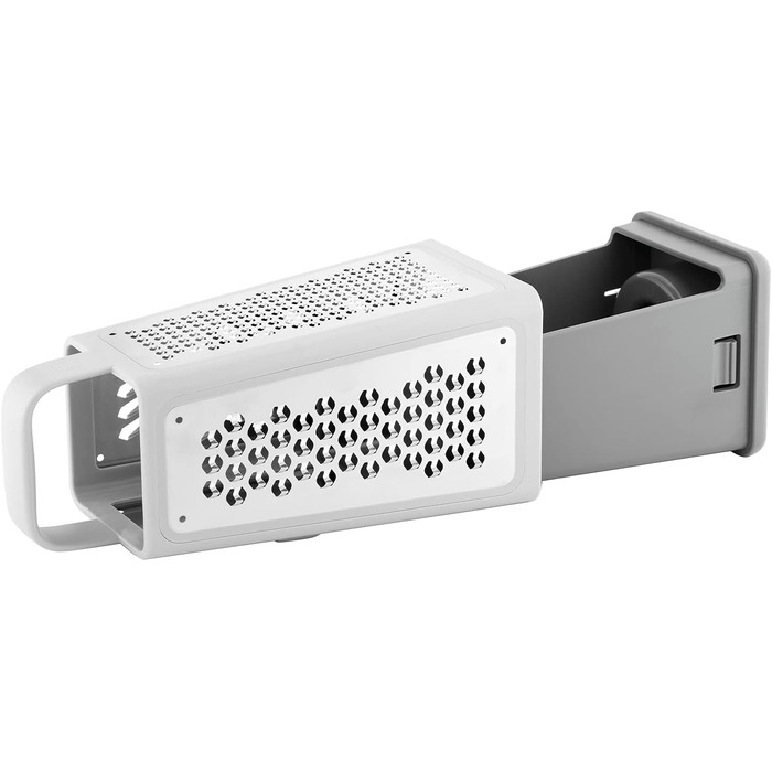 Терка кухонна ZWILLING Z-Cut, 4 насадки, нерж. сталь, з контейнером, для овочів, сиру, картоплі, пармезану, двостороння, 26×11×11 см, підходить для посудомийки, сіра
