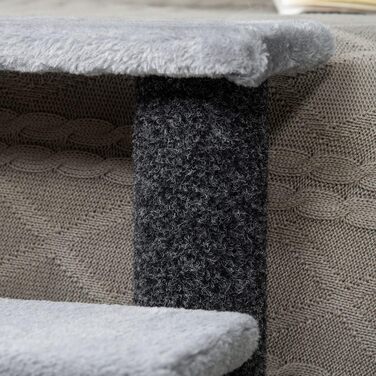 Драбинка для котів PawHut, 4-ступенева, з когтеточками та м'ячиком, для котів і малих собак до 5 кг, плюш, джут, сіра, 60x40x64 см