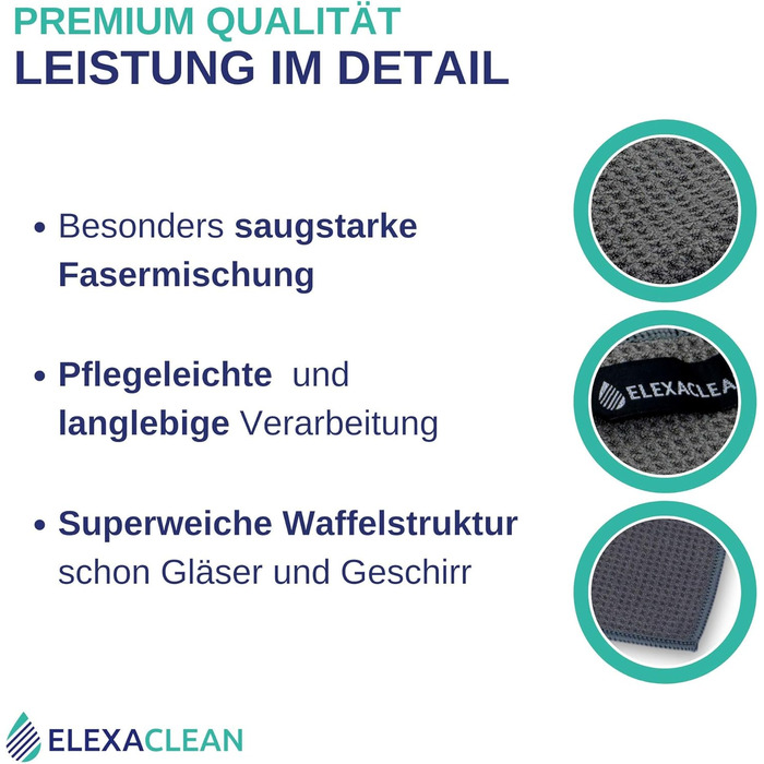 ELEXACLEAN кухонні рушники з мікрофібри 6 шт, 68x42 см, антрацит, вафельна текстура, м’які серветки для посуду та рук