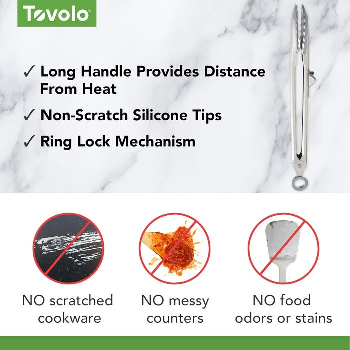 Кухонні щипці Tovolo Top Grip з підставкою, зручний замок, термостійкі силіконові насадки без BPA, сірі