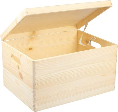 Велика дерев'яна скриня з кришкою і ручками 40x30x24 см, натуральна, FSC – універсальна коробка для зберігання, декору, подарунків, іграшок, спогадів