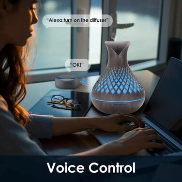 Розумний аромадифузор Alexa з набором ефірних олій, 500 мл, зволожувач повітря з LED-підсвіткою, керування через Alexa/Google Home та додаток, таймер, авто-вимкнення, безшумний