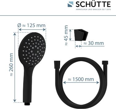 Душовий набір SCHÜTTE RAVEN: ручний душ, шланг і настінний тримач, чорний, 3 режими
