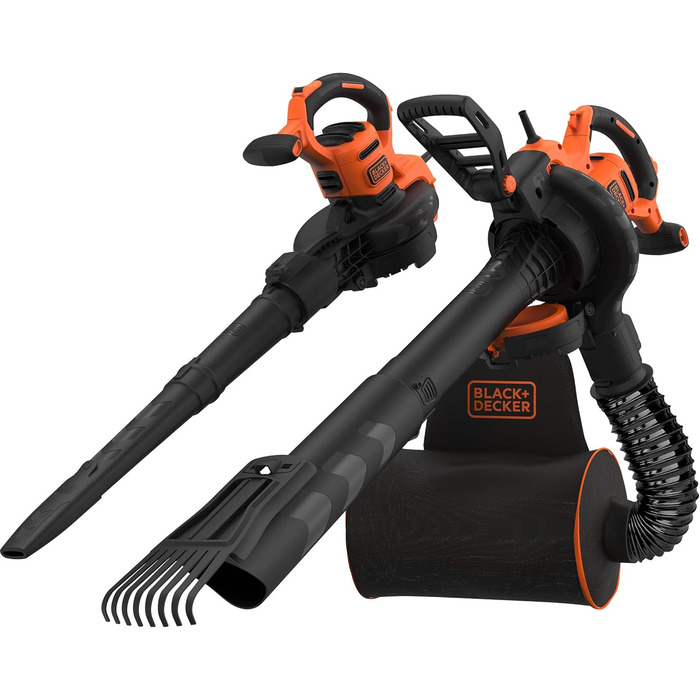 Електричний садовий пилосос-видувка Black+Decker BEBLV301, 3-в-1, 3000 Вт, з подрібнювачем і рюкзаком-мішком 72 л, регульована потужність, висока швидкість повітря