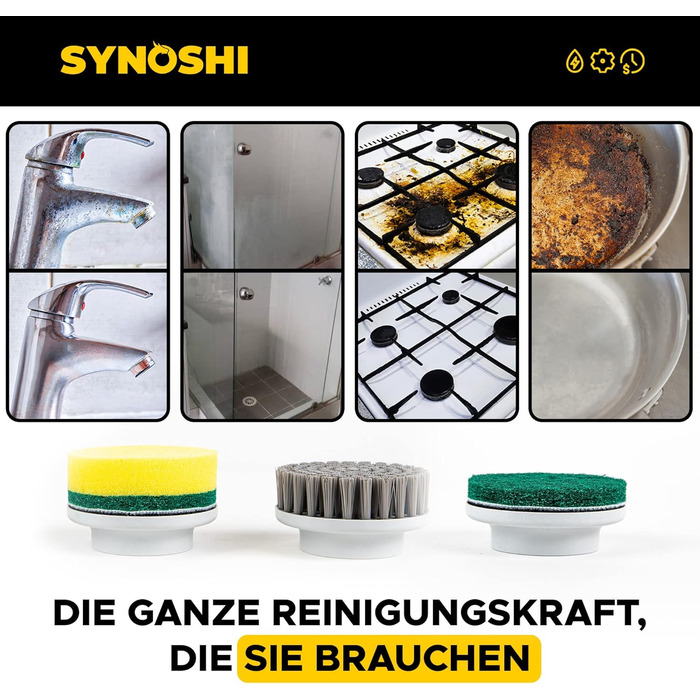 Електрична щітка для прибирання SYNOSHI Power Spin Scrubber з 3 змінними насадками, 2 швидкості, для ванної, душу та плитки