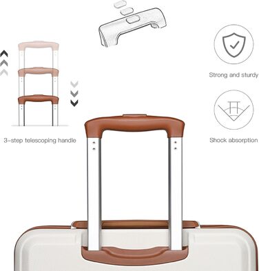 Валіза Kono Trolley з жорстким корпусом, ручна поклажа, легка, ABS, подвійні колеса, кодовий замок, 55 см, кремово-біла