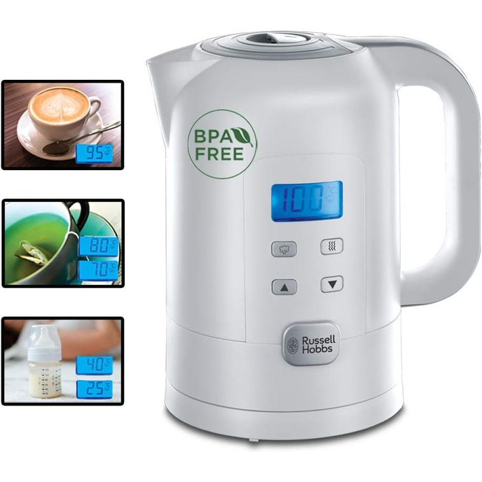 Електрочайник Russell Hobbs з регулюванням температури, LCD-дисплеєм, 1,7 л, 2200 Вт, для дитячого харчування, підтримка тепла, модель 21150-70