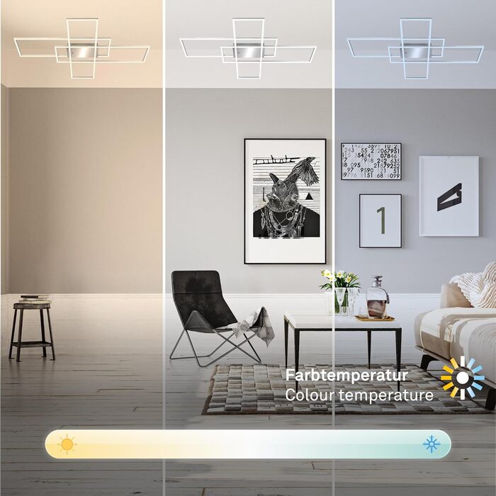 BRILONER LED стельова лампа з пультом, диммована, регульована температура світла, для вітальні, спальні, кухні, хром-алюміній, 104x71 см