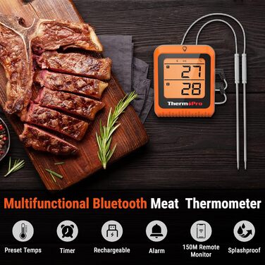 Кухонний термометр ThermoPro TP25H2 з Bluetooth, таймером і сигналом, 150 м – термометр для м'яса, гриля, духовки