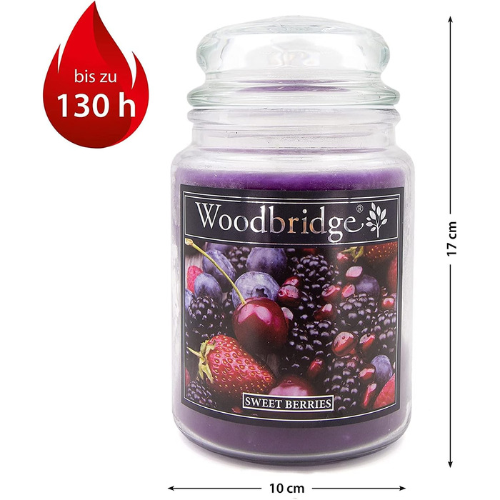 Ароматична свічка у склі з кришкою, набір 2 шт. Sweet Berries, фруктовий аромат, велика, фіолетова, 565г, тривалий час горіння (130 годин)