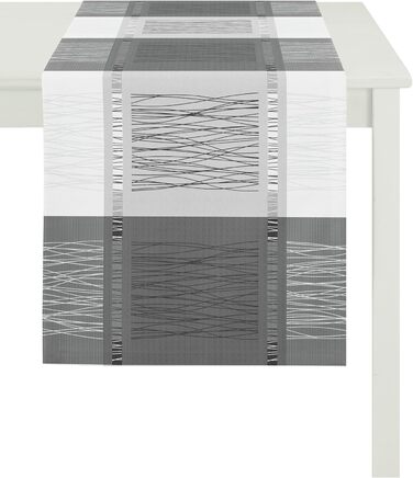 Скатертина-доріжка Apelt, поліестер, сіро-біла, 44×140 см