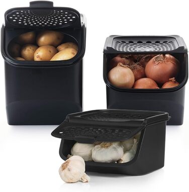 Набір контейнерів Tupperware для картоплі, цибулі та часнику PotatoSmart 8,3 л, OnionSmart 5,5 л, GarlicSmart 2,3 л — інноваційні контейнери для зберігання овочів з оптимальною вентиляцією, штабельовані, для посудомийної машини