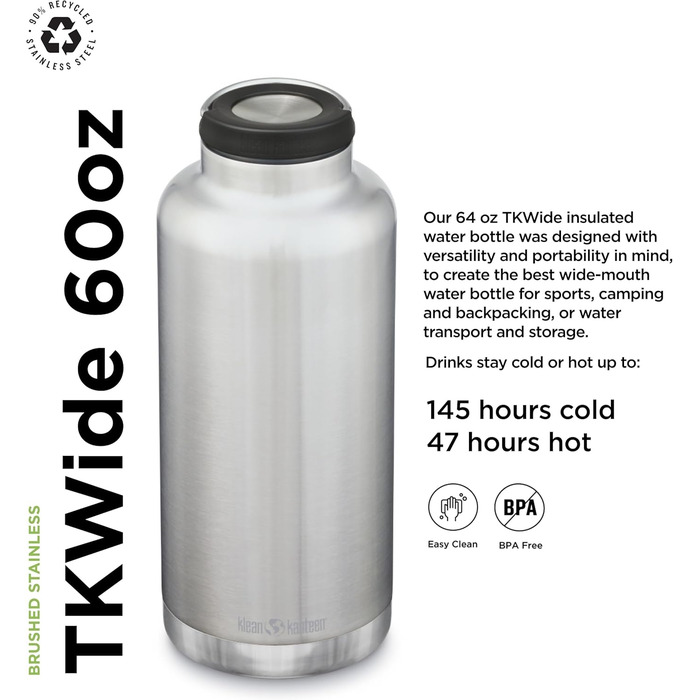 Термос-бутилка Klean Kanteen TKWide з нержавіючої сталі, 500 мл