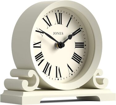 Настільний годинник JONES CLOCKS Saloon, білий, класичний стиль, подвійне скрол-оформлення, римські цифри, для столу, полиці або тумбочки