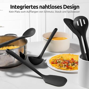 U-Taste Набір кухонних силіконових інструментів, 5 шт, термостійкі до 315°C, без BPA, антипригарні лопатки та ложки для змішування, смаження, подачі, чорний колір